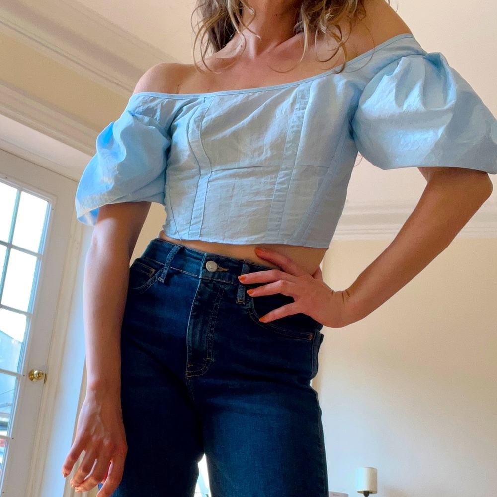 Topshop corset blouse in blue